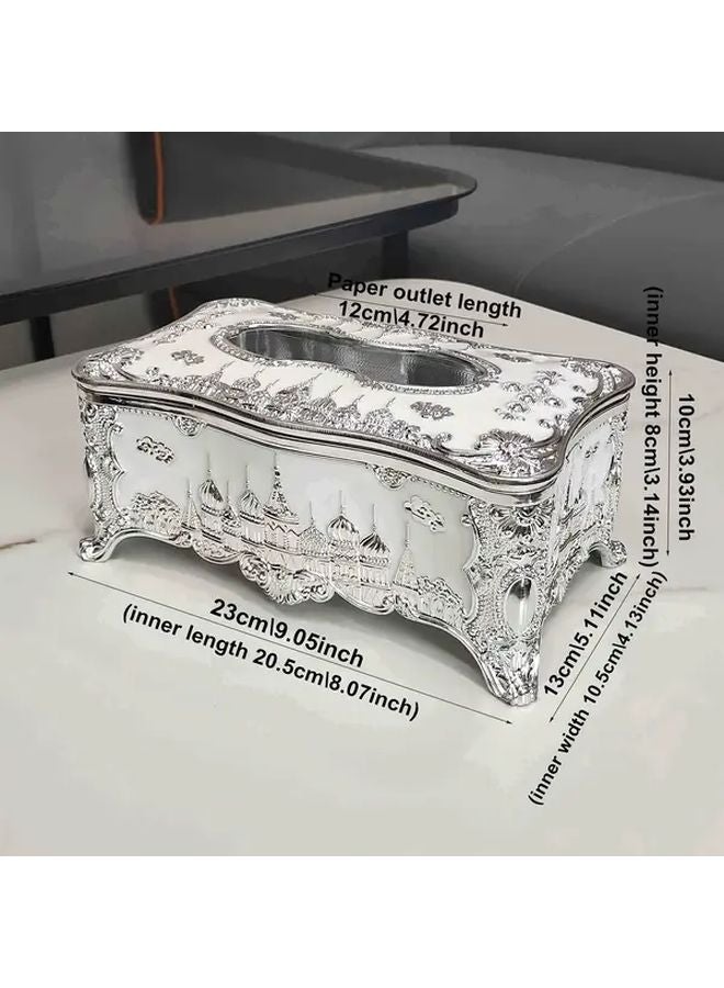 Silvery White European Castle Tissue Box Desktop Decorative Napkin Holder - Image 3